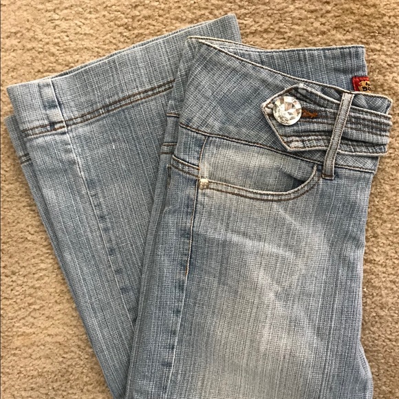 SALE!  BOOM BOOM Cropped WIDE Leg RHINESTONE JEANS 5 - Picture 1 of 8